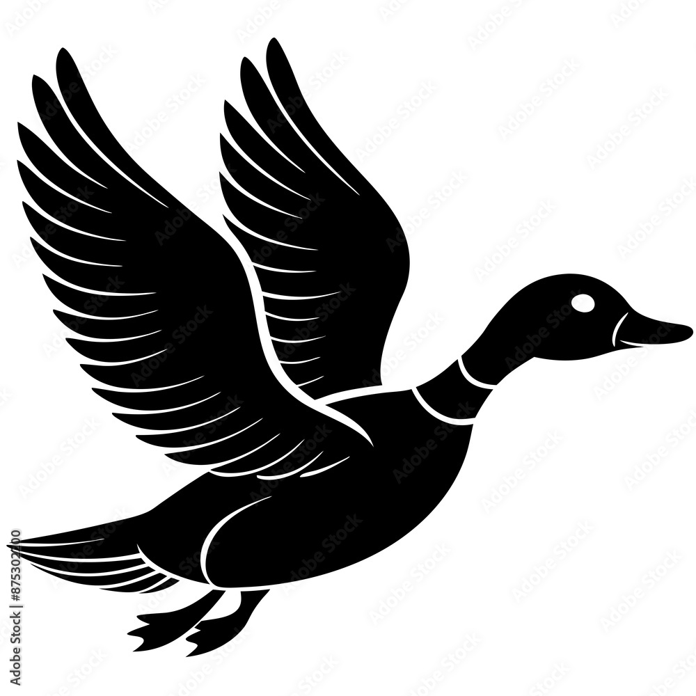 Obraz premium A black flying duck silhouette vector illustration.