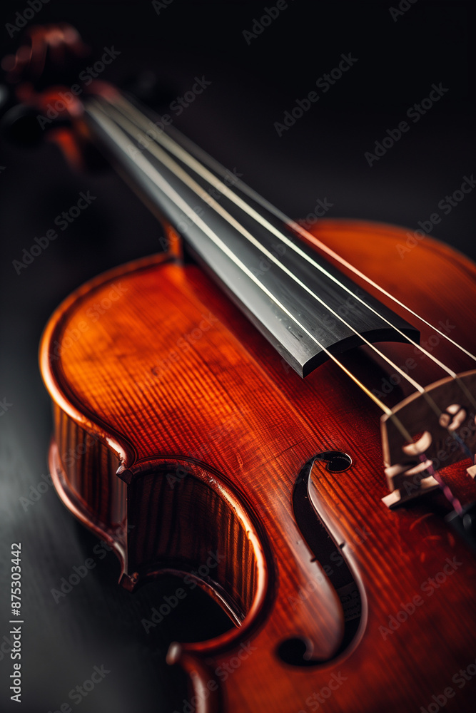 Close view of a violin strings and bridge Close view of a violin strings and bridge