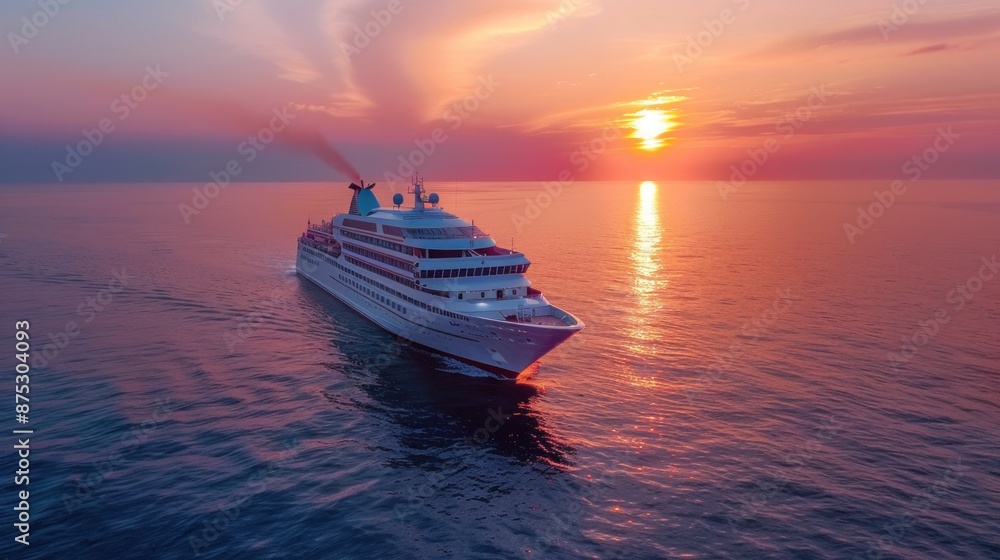 Luxury Cruise Ship Sailing at Sunset Luxury Cruise Ship Sailing at Sunset