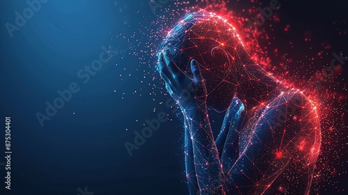 Brain diseases problem cause chronic severe headache migraine. Male adult look tired and stressed