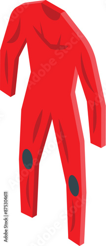 Red wetsuit for diving, surfing and watersports is standing up