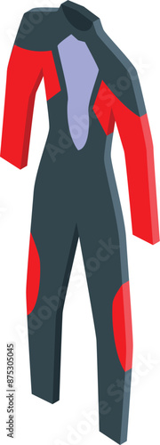 Black and red diving suit protecting from cold water, isometric icon
