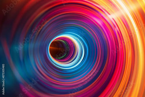 A vibrant tunnel of swirling blue, red, and orange light creating a mesmerizing abstract effect.