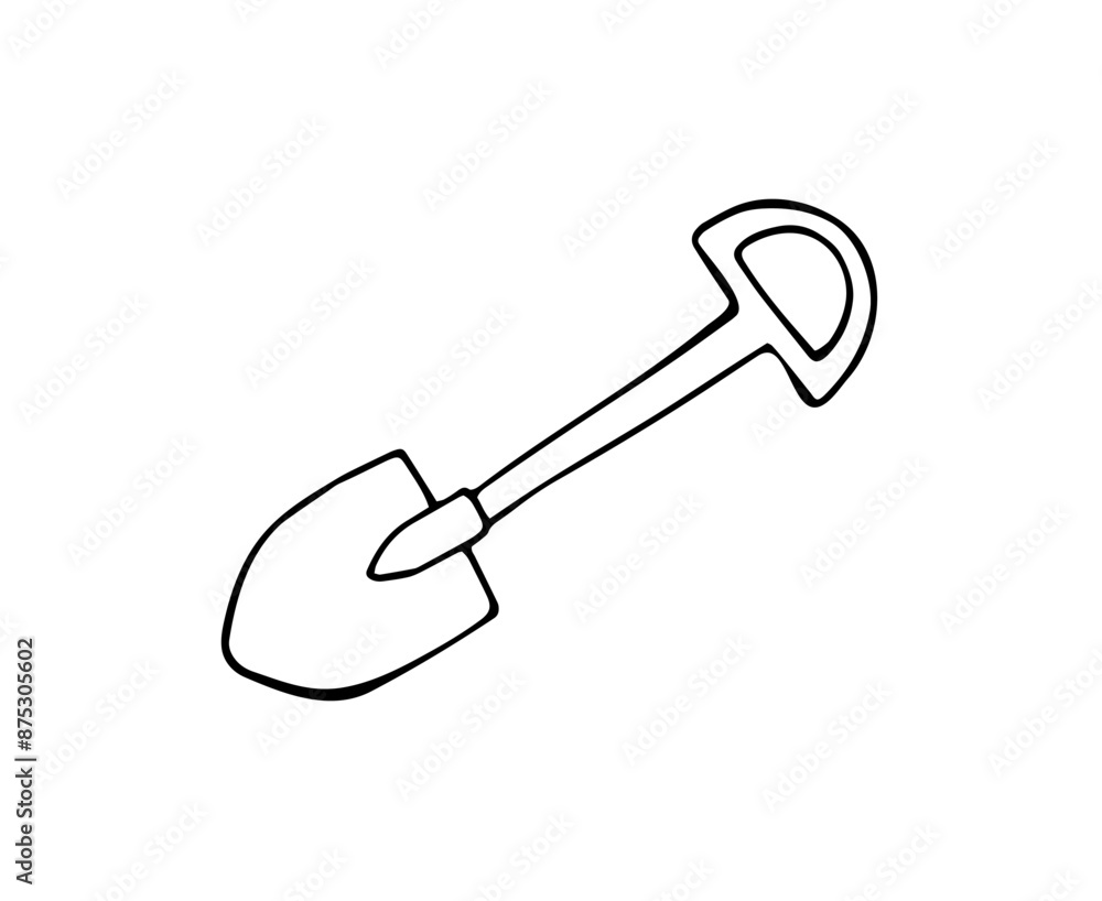 Hand-drawn shovel. Gardening tool. Isolated illustration on white. Hand-drawn shovel. Gardening tool. Isolated illustration on white.