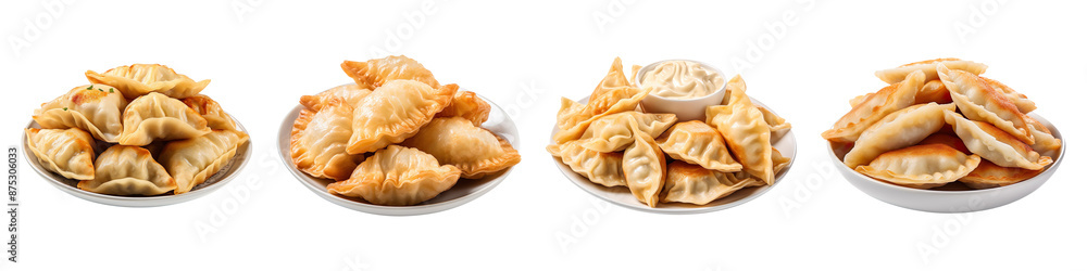 Collection set of fried Dumplings isolated on transparent background Collection set of fried Dumplings isolated on transparent background
