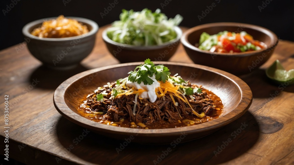 birria taco served aesthetically in a wooden plate and table birria taco served aesthetically in a wooden plate and table