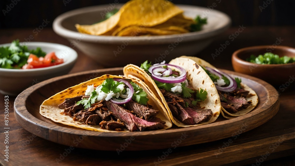 carne asada taco grilled and sliced beef often marina served aesthetically in a wooden plate and table carne asada taco grilled and sliced beef often marina served aesthetically in a wooden plate and table