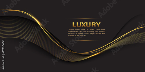 Abstract black gold lines curve wavy luxury style design modern background vector