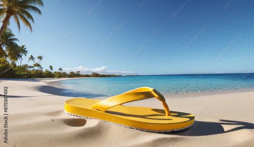 Obraz premium Yellow flip-flops on the beach