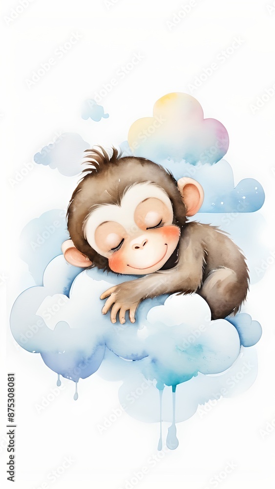 Dreamy Slumber: Adorable Monkey Sleeping on a Cloud Dreamy Slumber: Adorable Monkey Sleeping on a Cloud