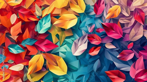 Colorful abstract background with geometric leaves and petals, perfect for modern art prints and wall decoration.