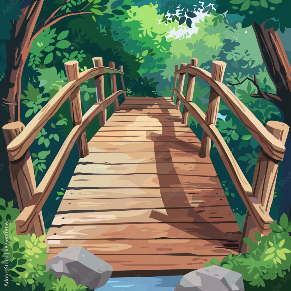 Wooden Bridge in Forest Cartoon Background Vector Illustration Wooden Bridge in Forest Cartoon Background Vector Illustration