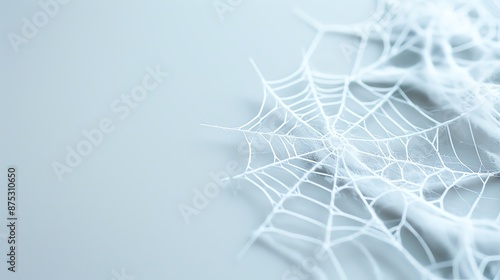 Close-up of intricate spider webs with delicate details against a smooth, light background, showcasing the beauty of natural patterns. photo