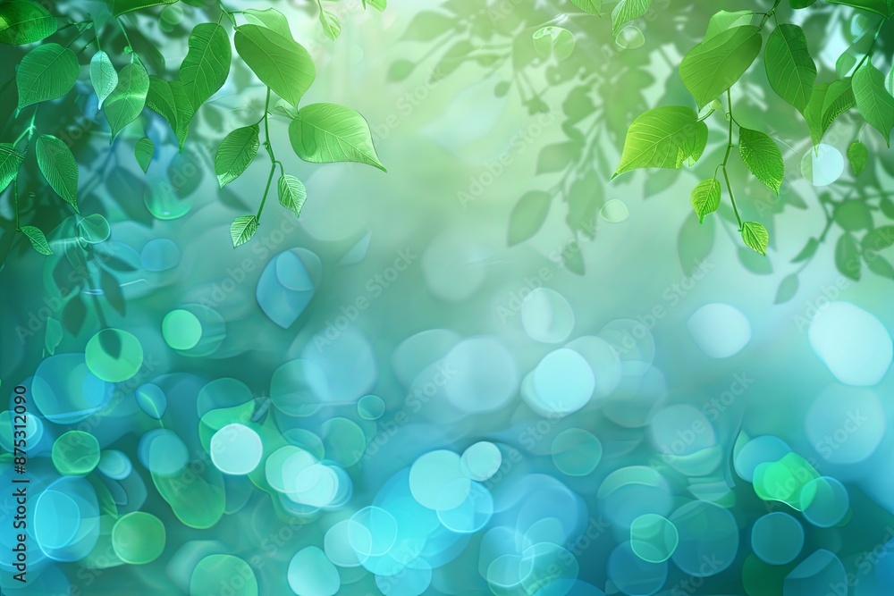 Abstract Green and Blue Bokeh Background with Leaves. Abstract Green and Blue Bokeh Background with Leaves.