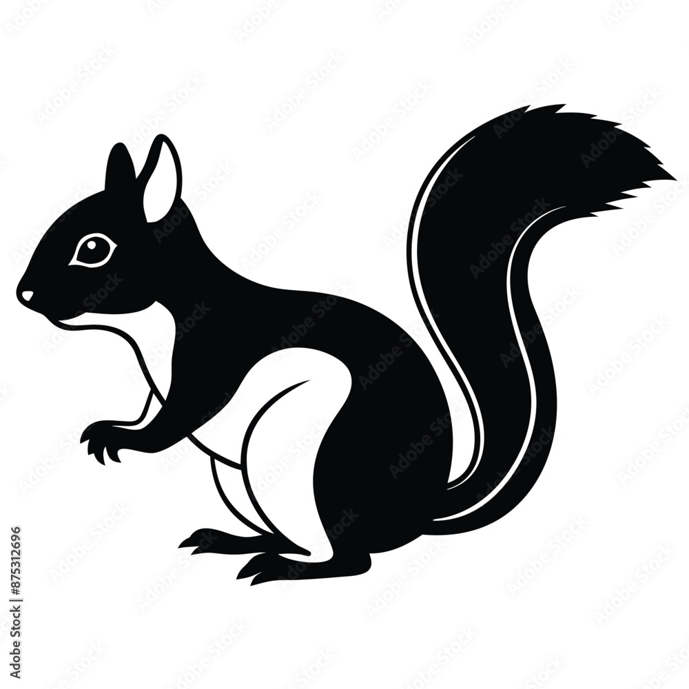 Flat Modern black cute squirrel full body silhouette vector illustration with white transparent background Flat Modern black cute squirrel full body silhouette vector illustration with white transparent background