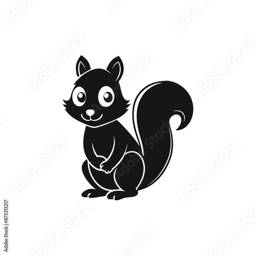 Flat Modern black cute squirrel full body silhouette vector illustration with white transparent background