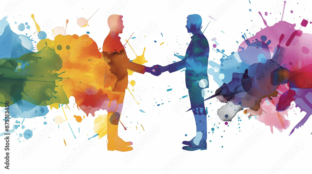 Handshake Silhouette with Watercolor Splashes. Handshake Silhouette with Watercolor Splashes.