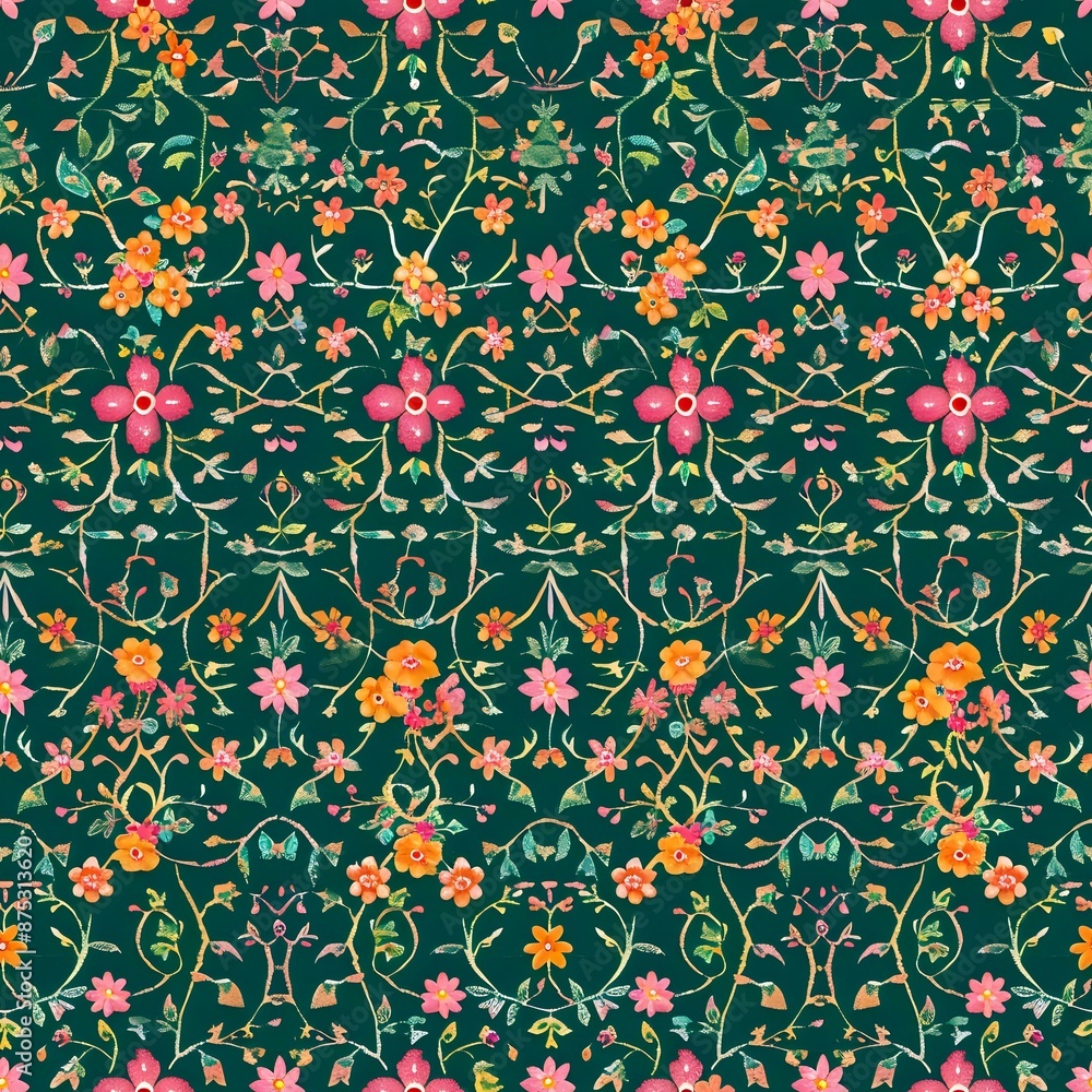 Tropical Flower Repeat Design in Dark Blue and Shades of Pink Tropical Flower Repeat Design in Dark Blue and Shades of Pink