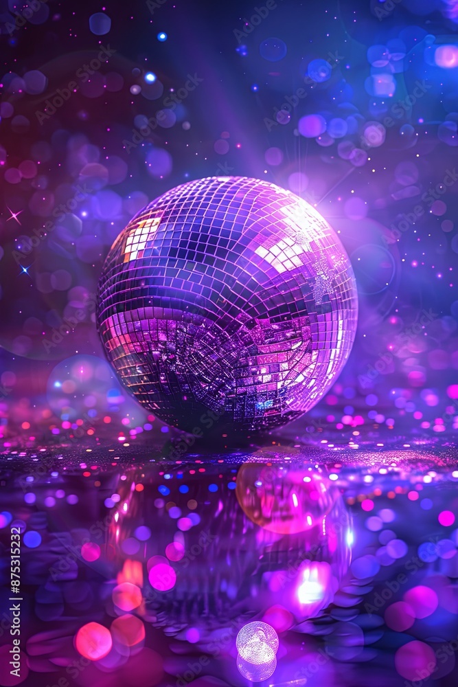 Fototapeta premium Disco Ball Reflection with Purple and Blue Lights.
