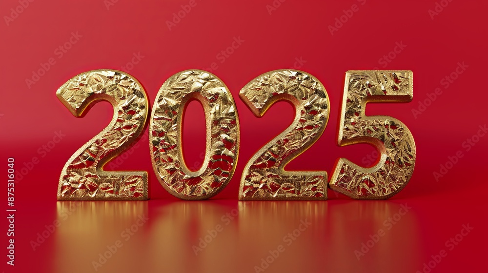 2025 Golden Year on Red Background. 2025 Golden Year on Red Background.