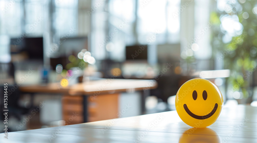 Happy Smiley Face on a Desk in an Office. Happy Smiley Face on a Desk in an Office.