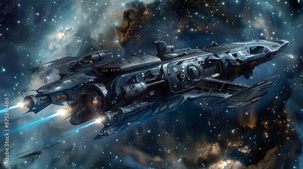 Surreal spaceship drifting through space AI generated illustration Surreal spaceship drifting through space AI generated illustration
