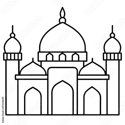 mosque outline coloring book page line art illustration digital drawing