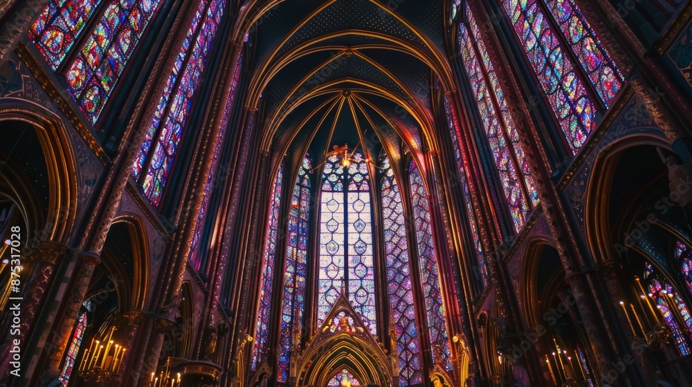 Obraz premium Towering cathedrals with intricate stained glass windows AI generated illustration