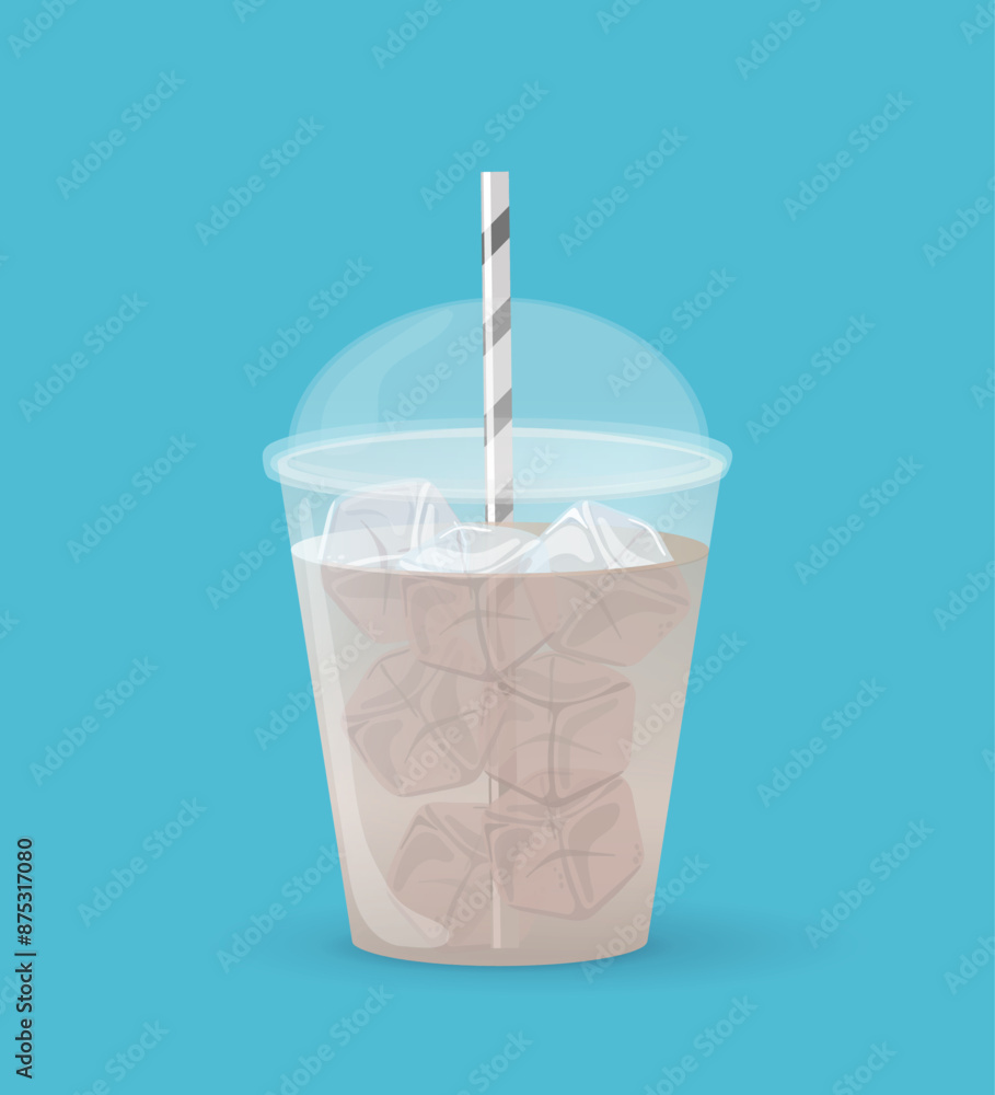 Iced coffee with straw on blue background. Vector design. Iced coffee with straw on blue background. Vector design.