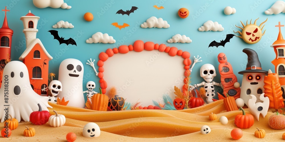 Halloween Celebration with Ghosts, Skeletons and Pumpkins Halloween Celebration with Ghosts, Skeletons and Pumpkins