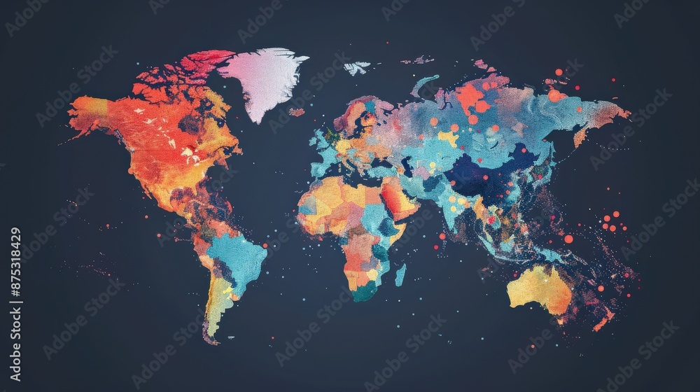 Fototapeta premium A colorful world map with a blue background