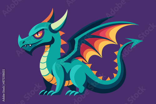 A very ultra HD colorful cute and scary dragon with one tail. graphic vector for t-shirt design © Ishraq