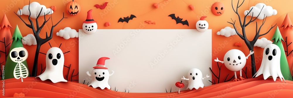 Halloween Banner with Ghosts and Skeletons Halloween Banner with Ghosts and Skeletons