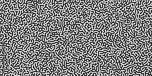 Turing reaction diffusion monochrome seamless pattern with chaotic motion. Linear design with biological shapes. Organic lines in Memphis. abstract truing organic wallpaper background.	