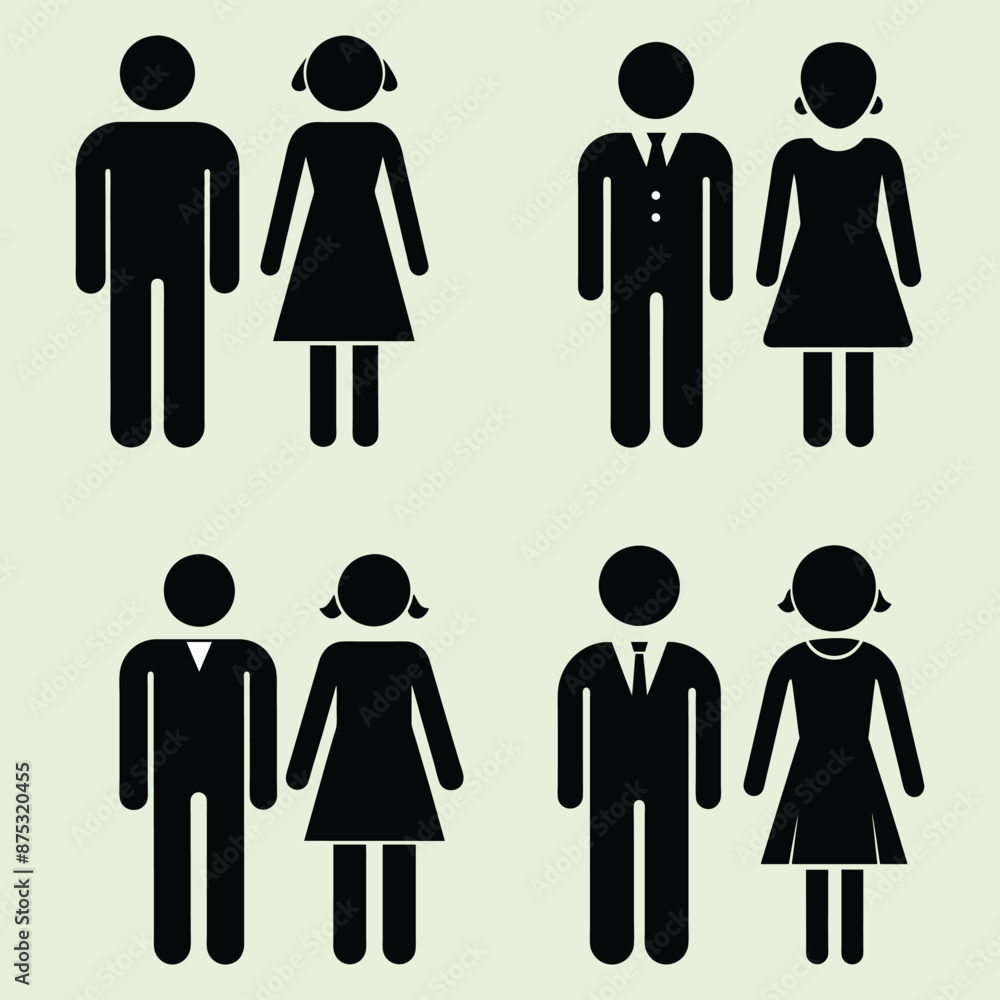 stick figure, set of icons people, basic movement, man poses, pictogram human silhouettes. Set of people icons in black – man and woman. Stickman business partners. stick figure, set of icons people, basic movement, man poses, pictogram human silhouettes. Set of people icons in black – man and woman. Stickman business partners.