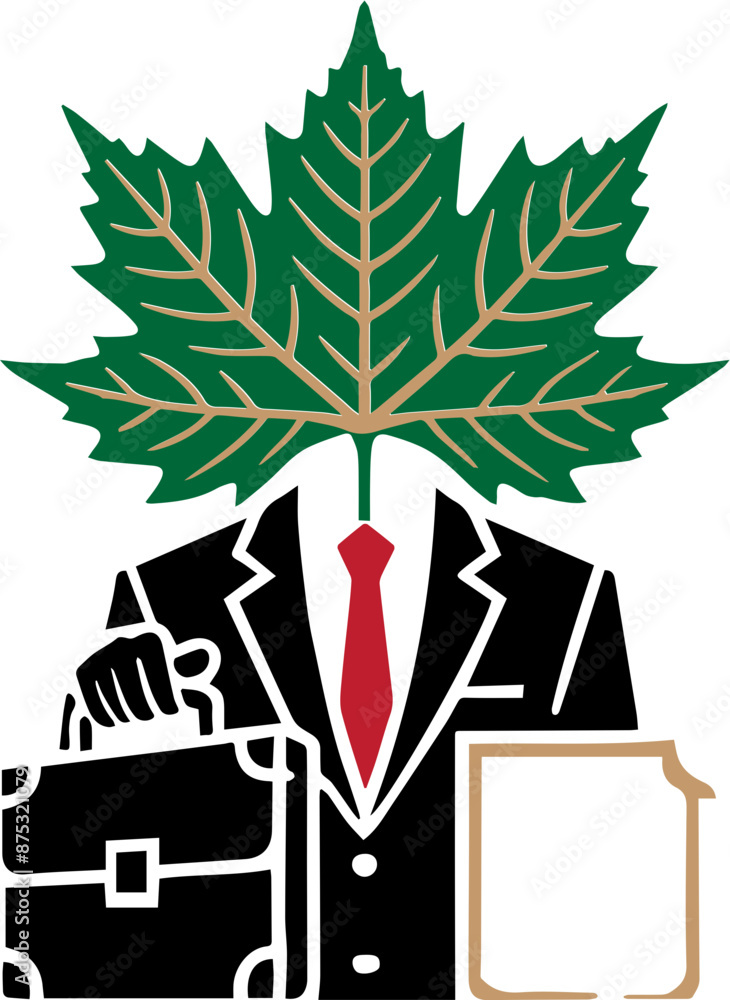Illustration of a professional with a leaf head, holding a briefcase and document, symbolizing eco-friendly business practices and sustainability. Illustration of a professional with a leaf head, holding a briefcase and document, symbolizing eco-friendly business practices and sustainability.