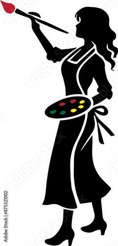 Silhouette of a woman artist holding a palette and paintbrush, capturing the essence of creativity and artistic expression.