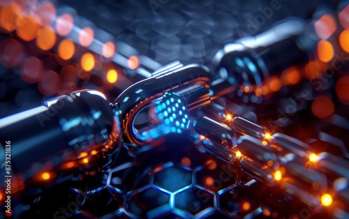 Futuristic digital padlock with glowing network. Concept of cyber security, encryption, and blockchain technology.