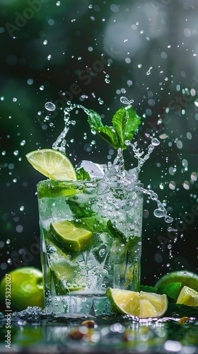 Refreshing Mint Lime Mojito Cocktail in Summer Setting photo