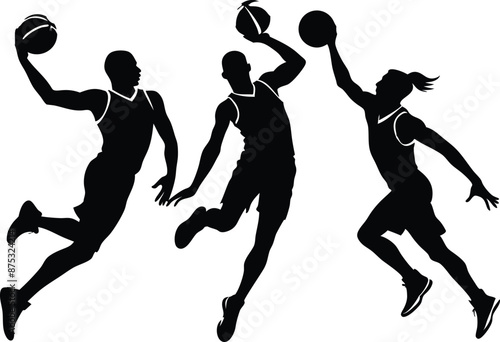 Basketball silhouettes, set of Basketball players silhouette vector