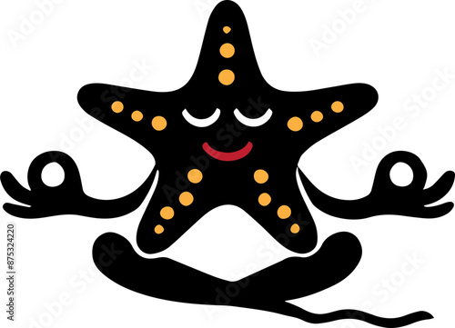 A whimsical illustration of a starfish practicing yoga, perfect for children's books or playful designs.