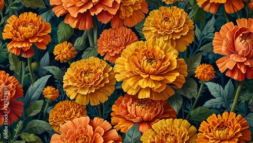 A painting inspired by the vibrant petals of marigolds in a summer garden ai_generated