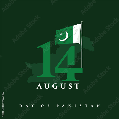 14th August Pakistan Independence. Celebrating 7& years of freedom. Vector illustration
 photo