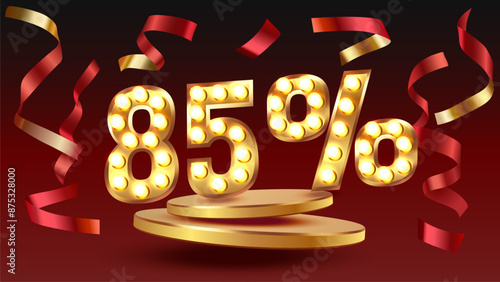 Mega sale, 85 special offer banner. Golden sign board promotion. Vector illustration