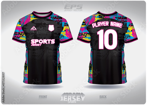 EPS jersey sports shirt vector.colorful collage art pattern design, illustration, textile background for round neck sports t-shirt, football jersey shirt