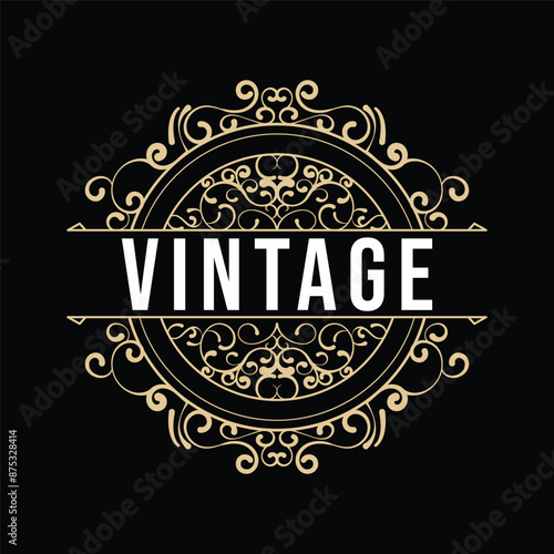 Antique Frame Logo, Suitable for beverage packaging labels, with gold color.