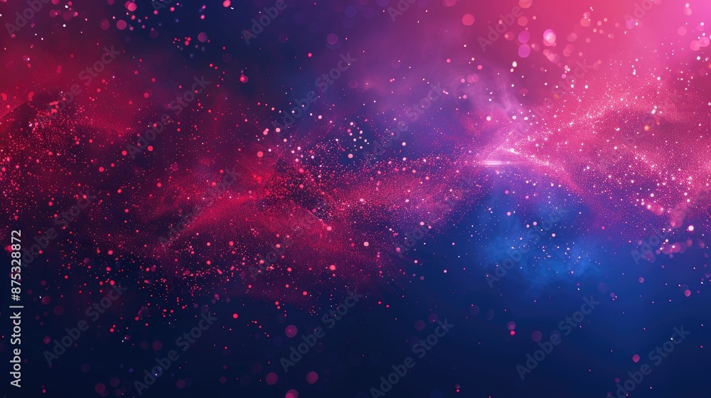 Fototapeta premium Neon red glitter on dark blue purple abstract banner with blurred sparks