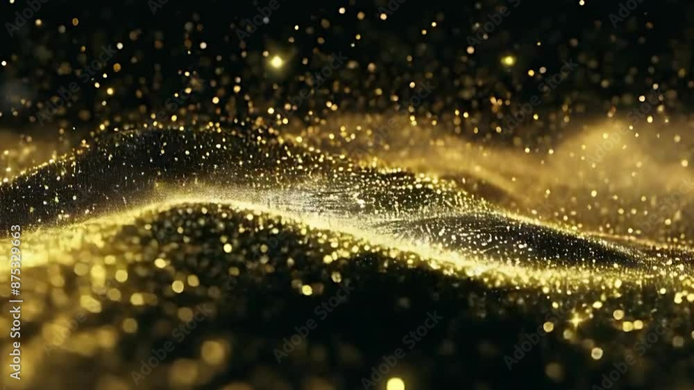 Golden glitter particles float and shimmer in the air, creating a mesmerizing and elegant display. Golden glitter particles float and shimmer in the air, creating a mesmerizing and elegant display.