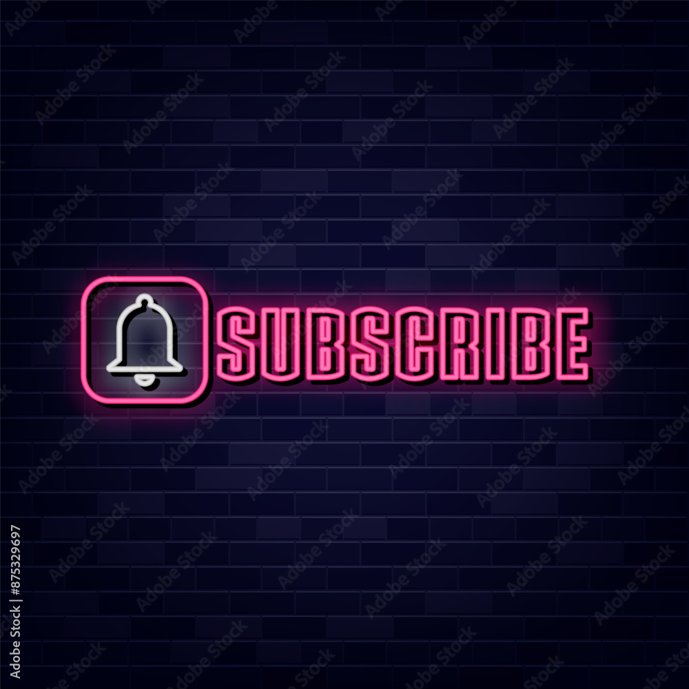Subscribe Neon, Text Vector, Neon Sign Symbol, Light banner, Light art. Subscribe Neon, Text Vector, Neon Sign Symbol, Light banner, Light art.