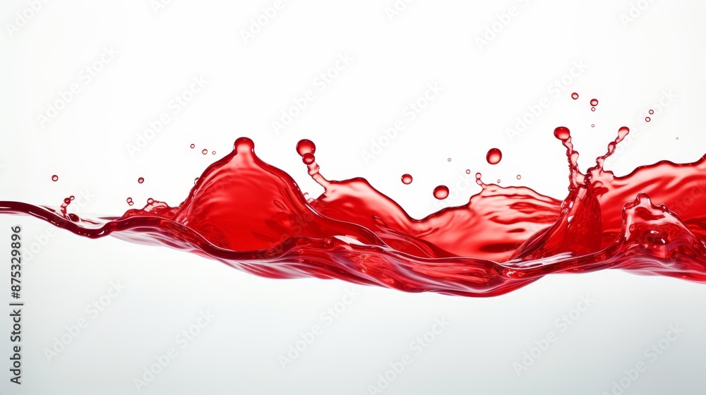 Vibrant red berry jam splash fruity strawberry syrup with bubbles on white background Vibrant red berry jam splash fruity strawberry syrup with bubbles on white background